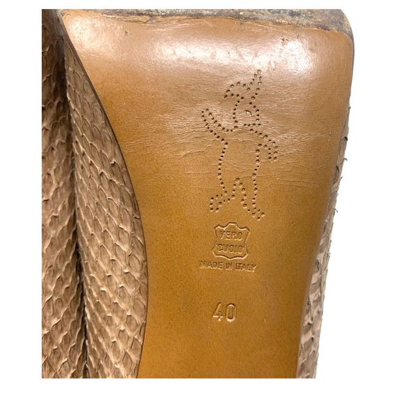 Marni Brown Snakeskin Pumps Sz EU 40 US 10 Platform Chunky Wood Heel Square Toe - Picture 10 of 13